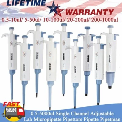 $25.99 • Buy 0.5-5000ul Single Channel Adjustable Lab Micropipette Pipettors Pipette Pipetman