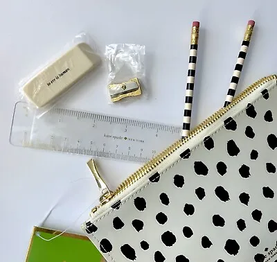 £23.73 • Buy NWT⭐Kate Spade Flamingo Dot Pencil Pouch 6pc Ruler Eraser Tech Cosmetic Case Bag