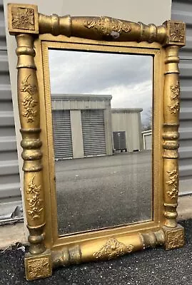 Vintage Ornate Gold-Gilt Wood & Plaster Floral-Themed Classical Wall Mirror • $95