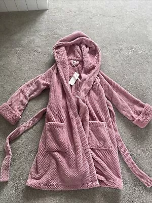 John Rocha Ladies Pink Designer Hooded Waffle Robe Dressing Gown BNWT Size 8-10 • £23.99