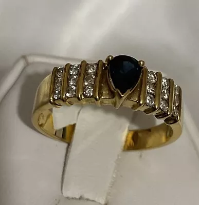 Vintage 14k Yellow Gold Sapphire And Diamond Ring Sz 7 4.0grms • $325