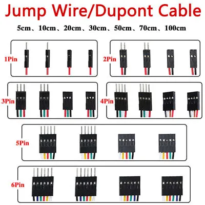 5/10/20/30/50/70/100cm NEW  F-F F-M M-M Jump Wire 1 2 3 4 5 6 Pin Dupont Cable • £5.12