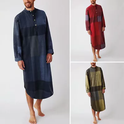 US STOCK Mens Long Sleeve Nightshirts Pajamas Sleepwear Dressing Gown Long Robe  • $20.67