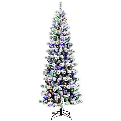 7.5FT Pre-Lit Hinged Christmas Tree Snow Flocked W/9 Modes Remote Control Lights • $119.99