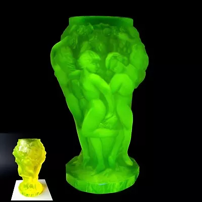 Uranium Glass Nude Vase Vaseline Uranum Depression Glass H.Hoffmann Art Deco • $155