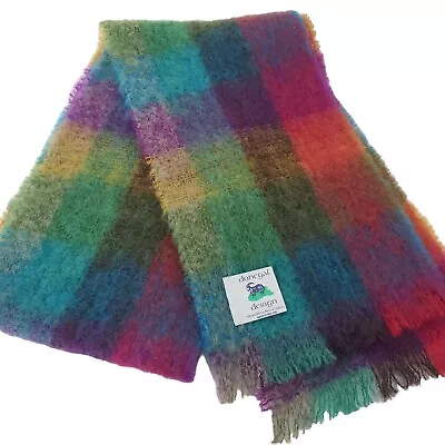 Irish Colorful Plaid Scarf Mohair Wool Rectangle Fringe Donegal Design • $24.23