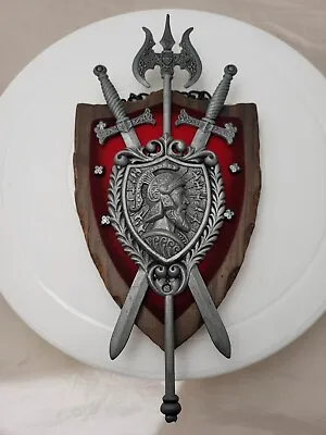 Vtg Wood Metal Medieval Knight Shield Crest Sword Warrior Art Wall Plaque -READ • $52