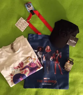 (LOT 4)  The Marvels   2023 Movie Promo T-Shirt (LG) Tote Bag Cap & Key Chain • $25