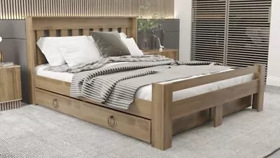 Arya Double Bed Compatible Mdf White Bed With Drawer Walnut • £280