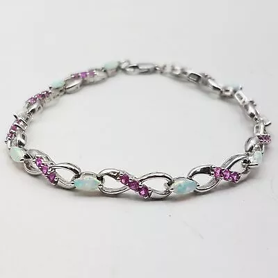 925 Sterling Silver Opal & Ruby Tennis Bracelet • $23.51