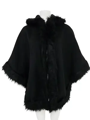 £9.99 • Buy ITALY MODA Ladies UK Medium Black Faux Fur Lined Cape/Poncho Pre Loved Fashion