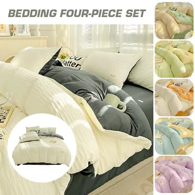 4PC Complete Set Duvet Cover Bedding Double King Pillowcase W/ Fitted Bed Sheet • $57.89