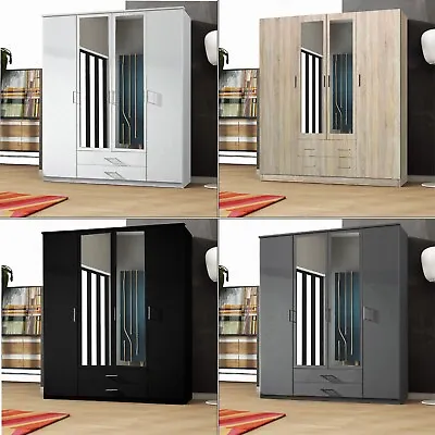 MN Furniture London Hinged Four Door High Quality Modern Wardrobe With Drawers • £349