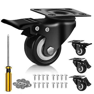 2  Casters Set Of 4 Heavy Duty But Silent Excellent Locking Swivel Plate Caster • $21.09
