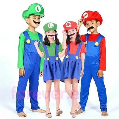 Super Mario Bros Luigi Cosplay Costume Kids Boys Girls Fancy Dress Outfit Sets~ • $16.01