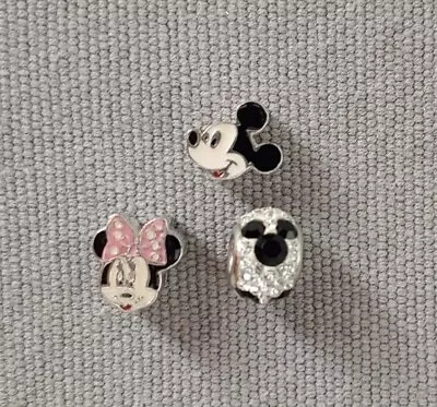 Lot Of 3 AUTH DISNEY Slide Charms Mickey & Minnie Mouse NWOT NEVER WORN SILVER! • $20