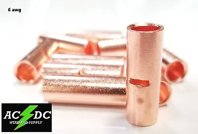 6 Gauge Bare Copper Butt Connector 10 Pk Crimp Terminal Awg Battery • $14.94