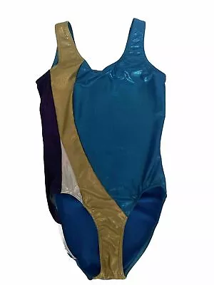 Girl Mondor Metallic Blue Dance Gymnastic Tank Leotard Size S/P • $22.50