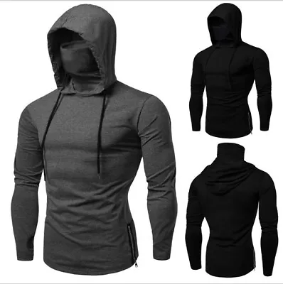 Men's T-Shirt Turtleneck Mask With Hood Long Sleeve Fishing Hoodie Sweatshirt • $19.99