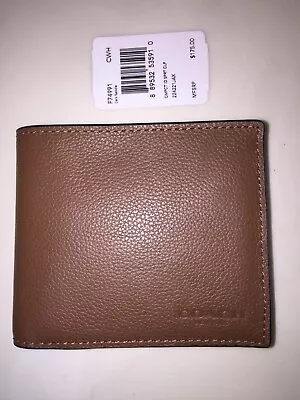 NWT COACH Sport Calf Leather Men's Wallet Dark Saddle #74991 • $62