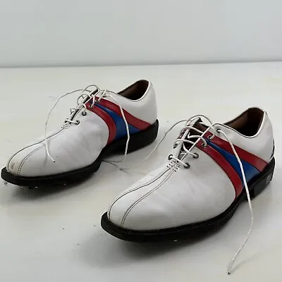 Footjoy Icon Leather Golf Shoes Men 10.5 Stars Split Toe Oxford White Blue Red • $69.99