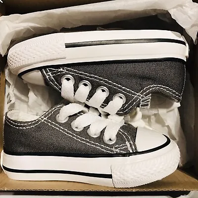 Converse Shoes Charcoal Trainers Sneaker Boot Toddler Baby Infant New Born Laces • £24.95