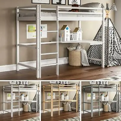 £219.99 • Buy High Sleeper Bunk Bed Loft Cabin Bed Solid Pine Wood Frame Desk Kids Single 3FT