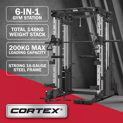 CORTEX SM-25 6-in-1 Power Rack Smith & Cable Machine 148kg Weight Stack Home Gym • $2199.09