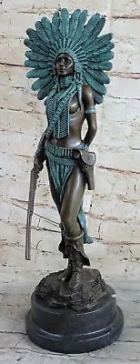Vintage Signed Miguel Lopez  Indian Woman Bronze Sculpture Figurine Art Deco • $399.50
