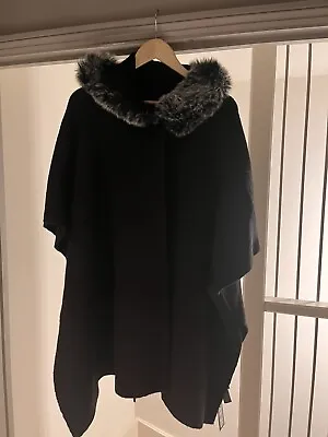 £9.99 • Buy Marks And Spencer Womens Black Poncho Cape Faux Fur Collar  One Size