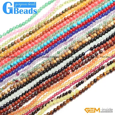 Natural Assorted Stones 2mm 3mm 4mm Tiny Spacer Round Beads Free Shipping • $5.86