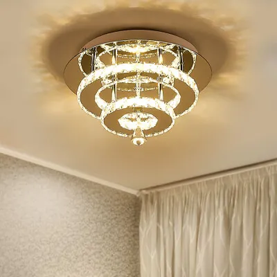 Round LED Ceiling Light Chandeliers Crystal Lamp For Living Room Kitchen Hallway • £35.95