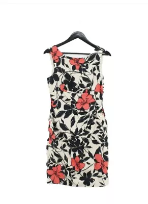 BELLE BY OASIS ✨ 97% Cotton Cream Floral Coral Black Dress Size UK 14 Spring XL • £12.95