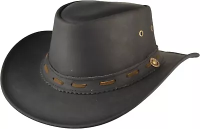 Genuine Wax Leather Cowboy Hat Western Men Women Cow Girl Hat • £47.99