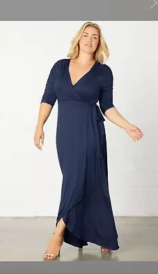 Kiyonna Dress Size 4x Meadow Dream Wrap Blue Empire Waist V Neck  Knit • $45