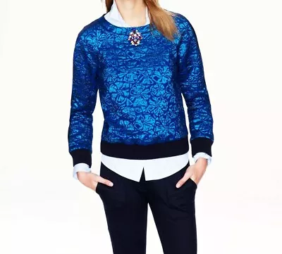 J. Crew Womens Delphinium Jacquard Casual Long Sleeves Sweatshirt Size 12 • $119.20