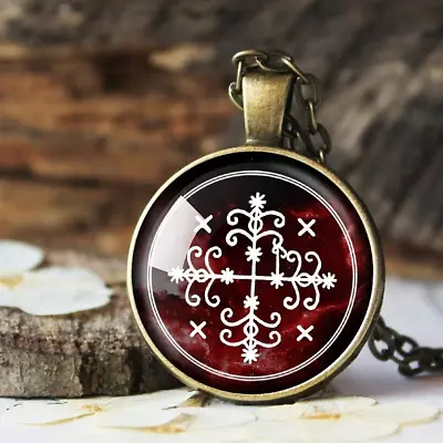 Papa Legba Voodoo Loa Veve Pendant Vodoun Lwa Necklace Talisman Amulet Red Jewel • $14.39