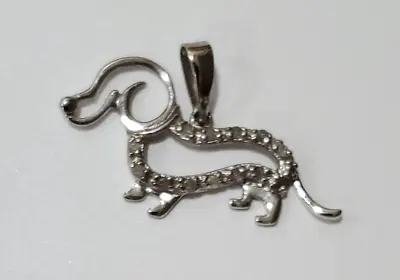 Sterling Silver 925 Dachshund Weiner Dog Diamond Pendant • $23.35