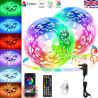 15m RGB LED Strip Lights 5050 Colour Changing Bluetooth Cabinet Kitchen Lighting • £15.99