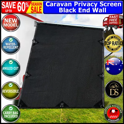 Black Caravan Privacy Screen 1.95 X 2.2M End Wall Or Side Sun Shade Roll Out New • $45.94