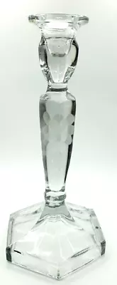 Vintage Etched Candle Stick Floral Glass Candle Holder 8 1/2  Tall • $17.97