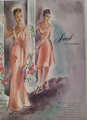 1945 Womens Saab Pink Gown Slip Vintage Fashion Lingerie Ad • $9.99