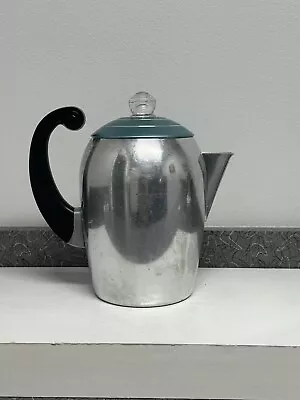 Vintage WearEver Hallite 8 Cup Aluminum Coffee Pot Blue Lid Stovetop & Campfire • $32.95