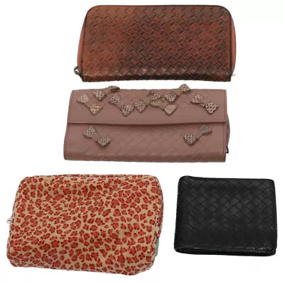 BOTTEGAVENETA INTRECCIATO Pouch Wallet Leather 4Set Brown Black Pink Auth Bs9896 • $244.12