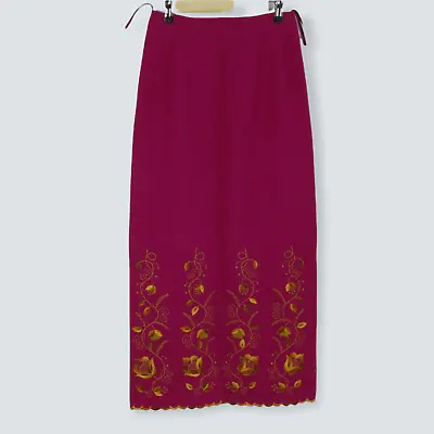 VINTAGE FOLKLORICO Embroidered Lined Maxi Skirt Fuchsia With Slit Small READ • $41.08