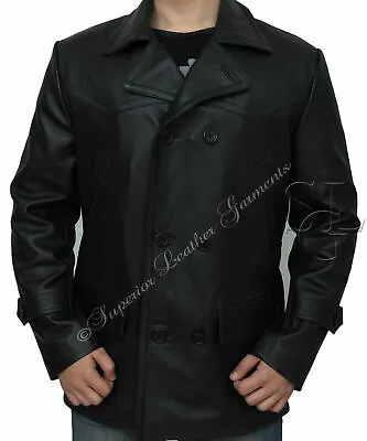 Men's KRIEGSMARINE German Submarine WW2 UBoat Reefer CowHide Leather Jacket Coat • $62.62