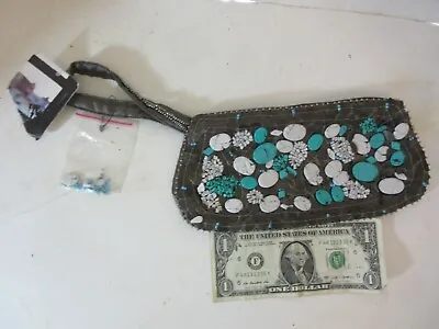 NEW ECOTE Faux Turquoise Beaded Zippered Wristlet Purse Clutch 9.5 X 5 X Flat • $7.85