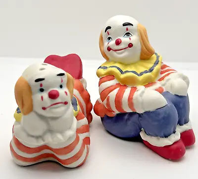$13 • Buy Vintage Ceramic Clowns Salt & Pepper Shakers Clean Kitsch Collectible Happy Sad
