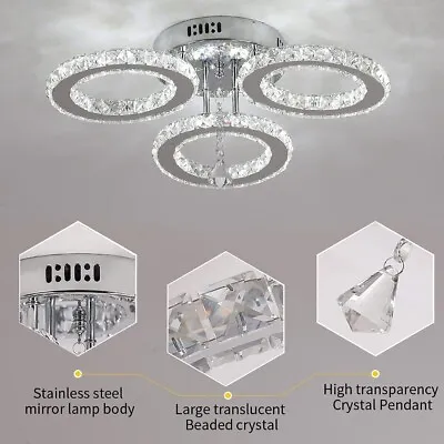 Crystal Rings Chandelier LED Ceiling Light Fixtures Lamp For Living Room Bedroom • £29.99