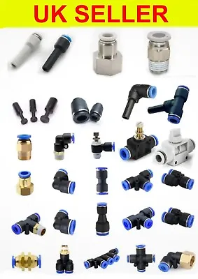 Pneumatic Push In Fitting Air Water Pipe All Type Fittings 4-6-8-10-12-14-16mm • £3.20